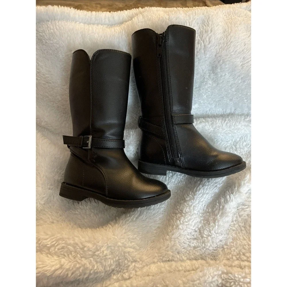 Children’s Place Girls Size 6Boots Tall Black High Zipper Low Heel Shoes